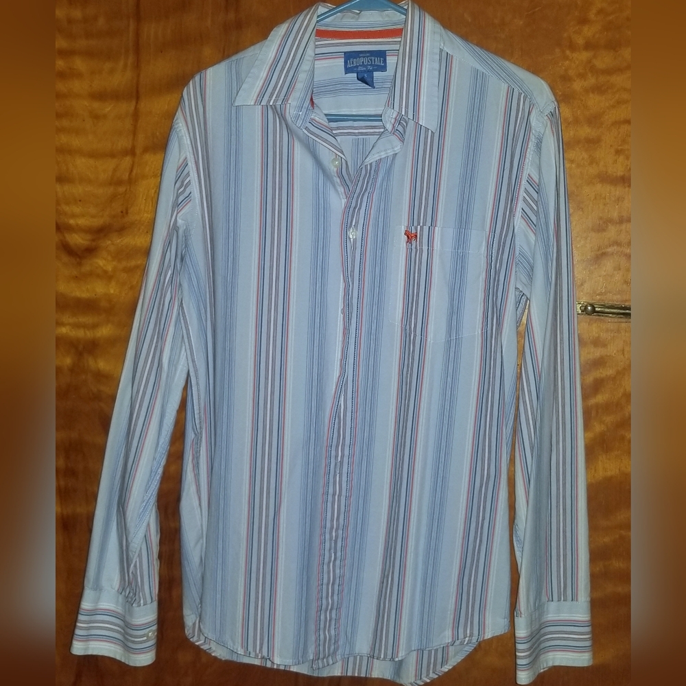 Men's Aeropostale Long-Sleeve Button Front Classic Fit Stripe Shirt Small